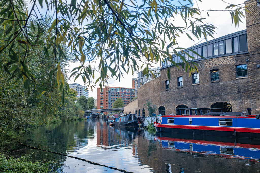 Photo of boats on Regent's Canal taken from Camley Street Natural Park in King's Cross