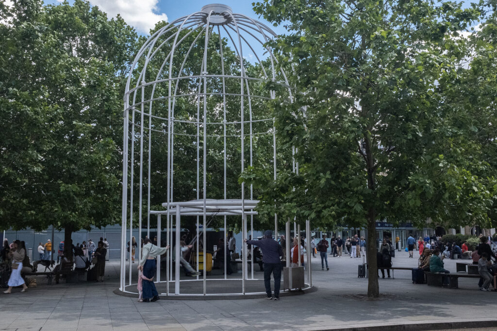 Photo of the birdcage art installation at King's Cross Station, Identified Flying Object