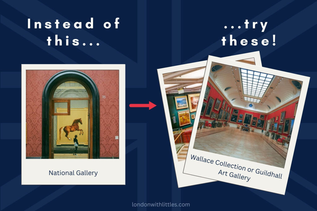 An image illustrating cheaper and quieter alternatives to the National Gallery in London in the form of the Wallace Collection or the Guildhall Art Gallery