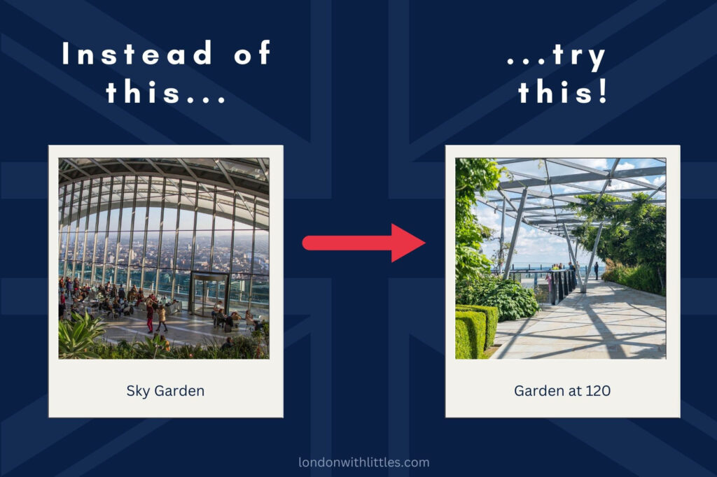 An image illustrating a quieter alternative to The Sky Garden in London in the form of the Garden at 120