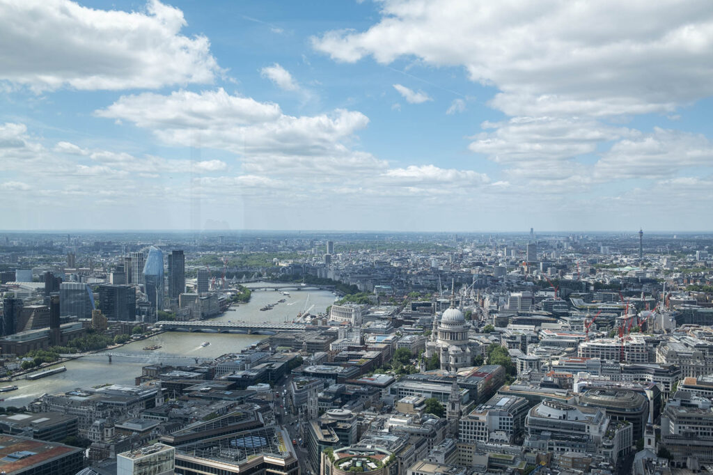 View West over the River Thames and St Paul's Cathedral from The Lookout, a free viewing platform in London