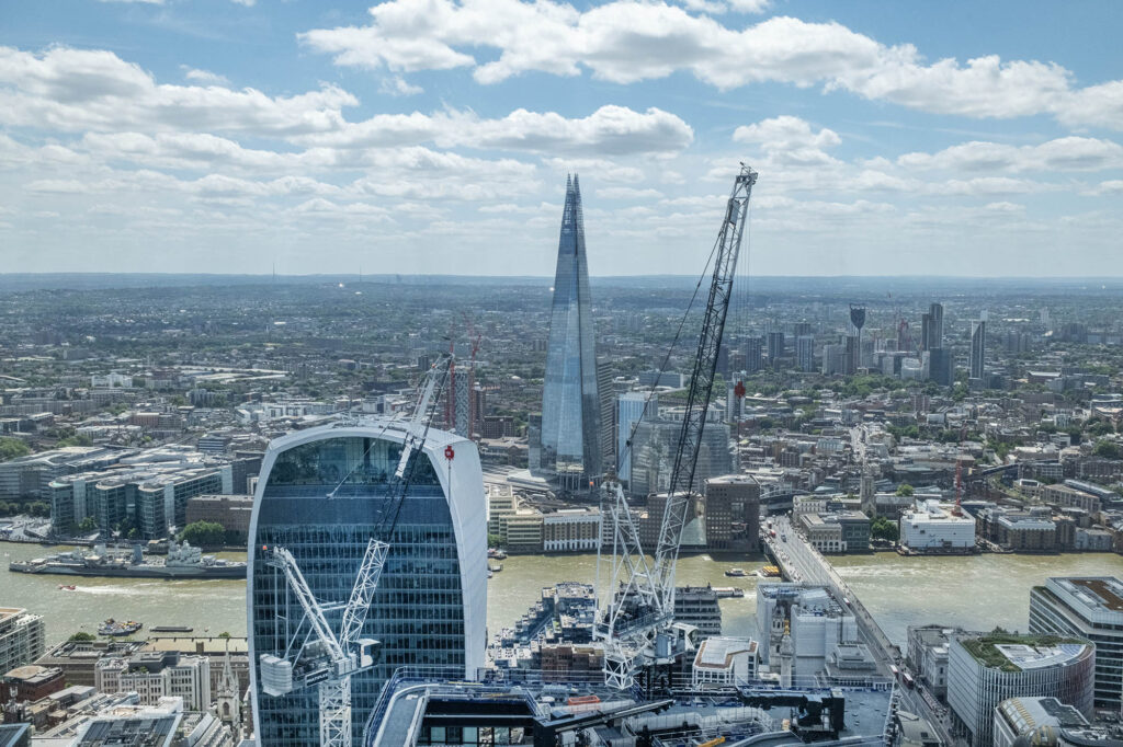 View South over the River Thames towards the Shard from The Lookout, a free viewing platform in London