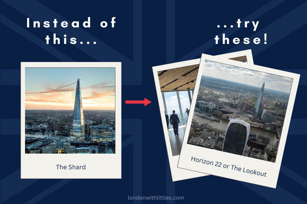 An image illustrating cheaper and quieter alternatives to The Shard in London in the form of Horizon 22 or the Lookout