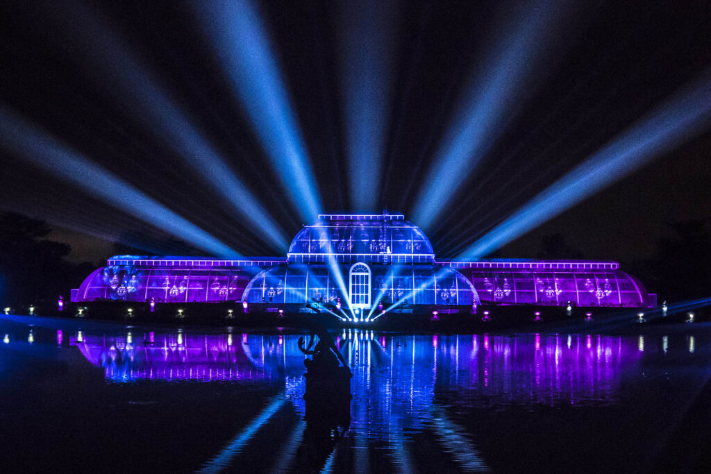 A photo of the Kew Gardens Palm House during Christmas at Kew