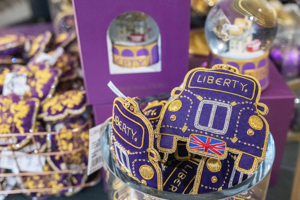 A picture of taxi cab Christmas decorations from Liberty London